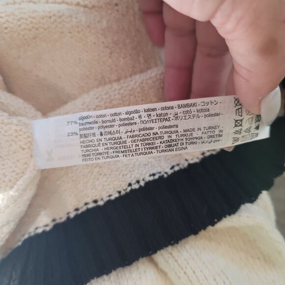 Zara womens Contrast Stitch Sweater Knit Mini Dress Size S Cream Black Gold - Picture 3 of 6